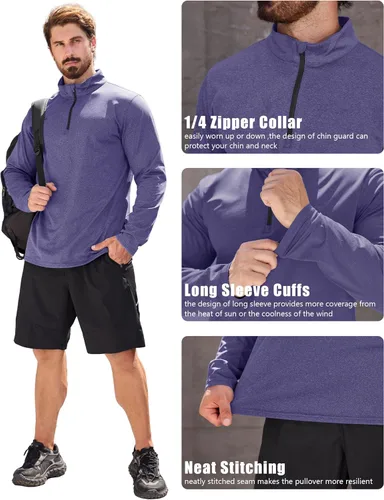 Vista 70 de MAGCOMSEN Sudadera de golf de manga larga con forro polar para hombre, con cremallera de 1/4, térmica, para correr
