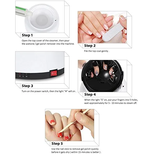 Vista 5 de Vaporizador removedor de uñas, máquina de eliminación de esmalte de gel rápido de 36 W, 6.61 x 6.73 x 4.53 pulgadas, vaporizador de eliminación