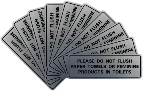 Vista 16 de All Quality Estándar Please Do Not Flush Toallas de papel o productos femeninos en inodoros puerta o pared Letrero Negro - Pequeño (1 paquete)