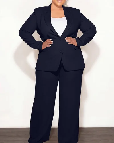 Vista 7 de Conjunto de 2 piezas para mujer, talla grande, para negocios, casual, para Azul marino