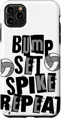 Vista 11 de iPhone 15 Parents Girls Volleyball Bump Set Spike Repeat Black & Gray Case