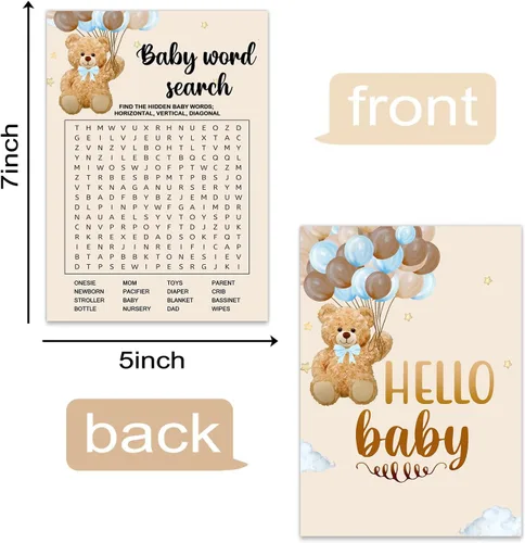 Vista 2 de Juegos de baby shower, búsqueda de palabras para bebés, doble cara, divertidas ideas y suministros para fiesta de bebé para niña o niño. Bonito