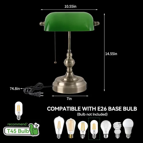 Vista 7 de Lámpara de escritorio de banquero de cristal verde, lámparas de escritorio antiguas con puerto de carga USB, lámpara tradicional de biblioteca