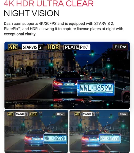 Vista 10 de Vantrue Cámara frontal E1 Pro 4K Mini Dash Cam frontal, STARVIS 2 PlatePix HDR visión nocturna para automóvil, GPS WiFi 5G integrado, pantalla IPS