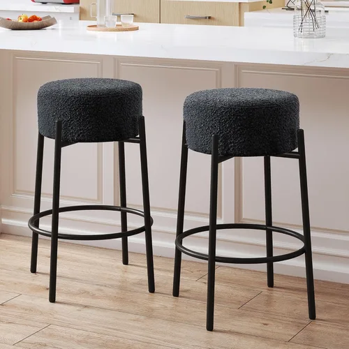 Vista 8 de Boucle - Juego de 2 taburetes de mostrador sin espalda, modernos taburetes de bar giratorios con asiento redondo y patas de metal, silla de altura
