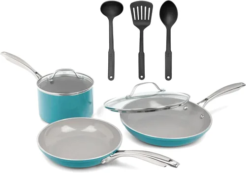 Vista 8 de Gotham Steel Sartén antiadherente de 5.5 cuartos de galón con tapa, sartén de cerámica jumbo con tapa de vidrio, mango que se mantiene fresco +