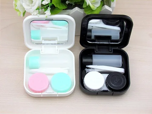 Vista 3 de Estuche portátil para lentes de contacto, kit de viaje, contenedor de espejo (negro + blanco)