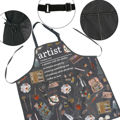 Vista 3 de JNIAP Delantal de pintura con bolsillos, para amantes de la pintura, regalos para amantes de la pintura
