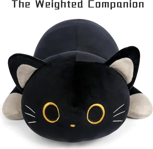 Vista 3 de Wepop Animales de Peluche con Peso de Gato Negro de 24 pulgadas, Almohada de Gato Negro con Peso de 4.2 libras, Animal de Peluche Gigante de Gato