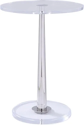 Vista 9 de Mesa de acrílico transparente con poste de metal de cono (pequeña, oro cepillado)