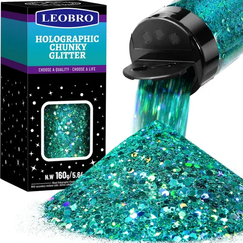 Vista 14 de Leobro - Purpurina blanca, 160g/5.64oz de purpurina holográfica gruesa para manualidades, resina, uñas, cuerpo, vasos, decoraciones de fiesta