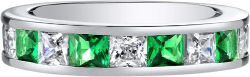 Vista 2 de PEORA Anillo de boda Half Eternity para mujer, plata de ley 925 con piedras preciosas de corte princesa, tallas 5 a 9 color fantasía