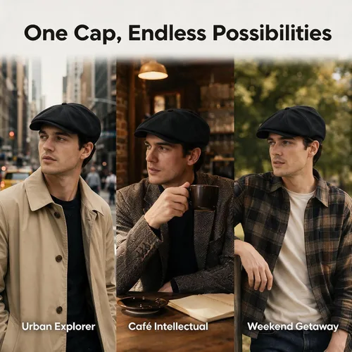 Vista 3 de Gorra de Newsboy para hombre, 8 paneles irlandeses para novatos Gris