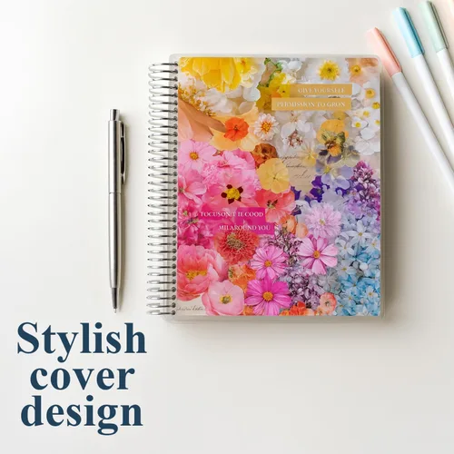 Vista 5 de Erin Condren 7x9 Floral Collage Coiled Notebook - dot grid, platinum coil