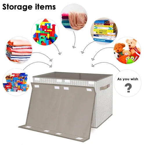 Vista 8 de Caja organizadora de juguetes para niños y niñas, contenedor grande de almacenamiento de tela plegable con tapa abatible y asas para ropa, manta