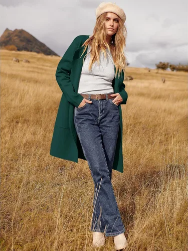 Vista 6 de Caracilia Cárdigan de punto para mujer, de gran tamaño, frente abierto, manga larga, solapa, casual, abrigo de otoño 2023, abrigo elegante