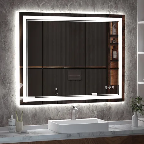 Vista 28 de Espejo LED para baño de 20 x 28 pulgadas con frente degradado y luz LED, espejo retroiluminado para baño, 3 colores, CRI > 90, espejo de baño