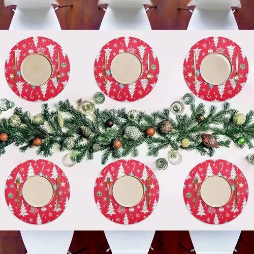 Vista 7 de White Christmas Trees Round Placemat, Non Slip Heat Resistant Table Mats for Kitchen one sizex1