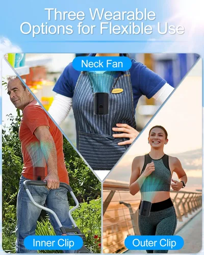 Vista 3 de VEKK Ventilador portátil recargable, ventilador de cintura personal de 4 velocidades con flujo de aire fuerte de 7100 RPM, tiempo de funcionamiento