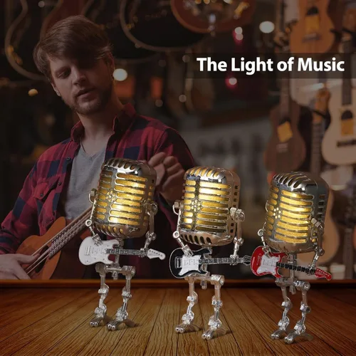 Vista 7 de Lámpara robótica de guitarra con micrófono vintage, regalos de música para hombres, regalos geniales para amantes de la música, luz vintage