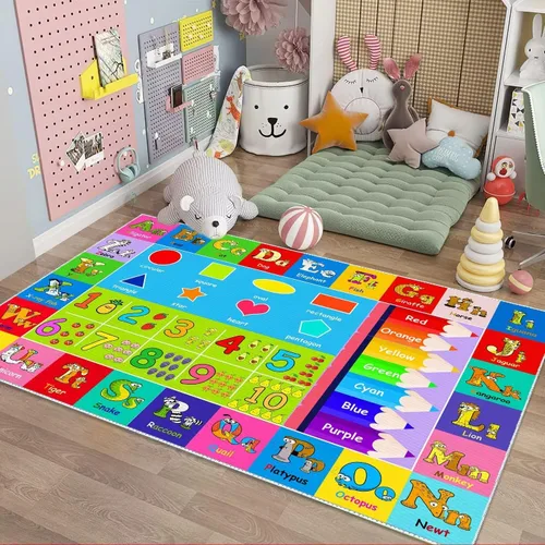 Vista 8 de Alfombra de juego del alfabeto para niños, 4 x 6 pies, con números ABC y formas, educativa, aprendizaje infantil, sala de juegos, aula, jardín