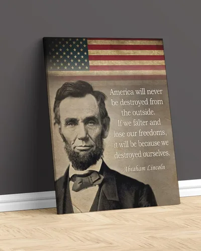 Vista 2 de Govivo Cita Histórica de Abraham Lincoln - Arte Decorativo Patriótico del Presidente Americano en la Pared - obra de arte sin marco impresa en lienzo