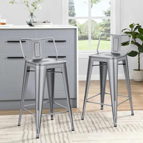 Vista 13 de [Juego de 4] Taburete metálico apilable industrial moderno para interior/exterior 17 pulgadas, Metal Negro