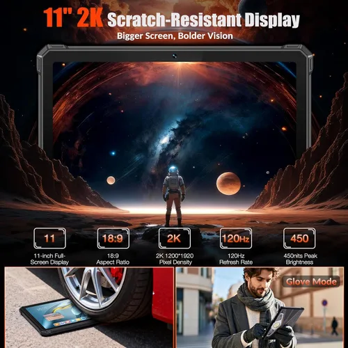 Vista 2 de WT1 Pro 2026 5G Tablet resistente Android 16, 2K 11" 120Hz 33W 20080mAh tableta impermeable, 32GB+256GB/2TB Tabletas al aire libre, 64MP+16MP+20MP
