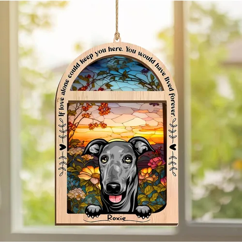Vista 215 de LOVELYPOD Adorno de Navidad personalizado de sabueso afgano, atrapasoles con nombre, regalos de pérdida de mascotas, regalos para amantes