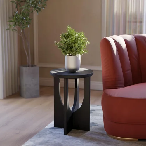 Vista 23 de Relso Aurora - Mesita de noche de madera maciza con estante abierto, mesa de noche con acabado negro, mesa auxiliar para dormitorio, sala de estar