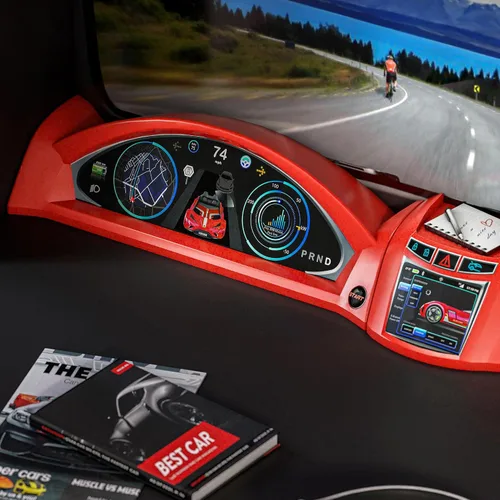 Vista 5 de Cilek GTS EV - Escritorio de estudio y gabinete con diseño de tablero de instrumentos de automóvil EV, estantes adicionales, cajones de cierre