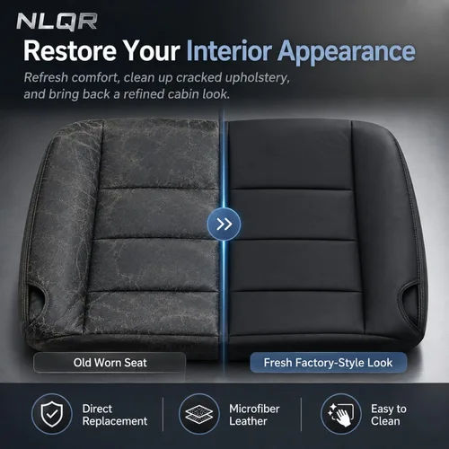 Vista 6 de NLQR Funda de Asiento de Reemplazo Inferior del Conductor Frontal de Microfibra de Aspecto de Cuero Negro Compatible con Ford F250 F350 F450 F550