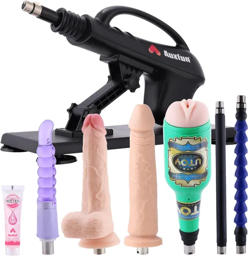 Vista 8 de Máquina de sexo Máquina de mierda Máquina Consolador Conector 3XLR con 7 accesorios Marrón