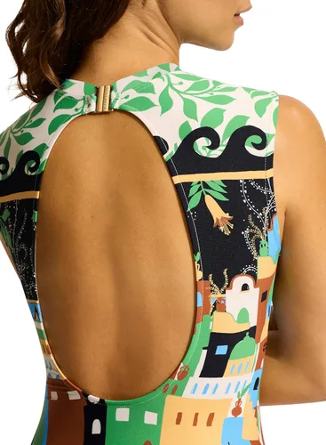 Vista 2 de Seafolly Traje de baño de una pieza con espalda abierta y manga casquillo para mujer