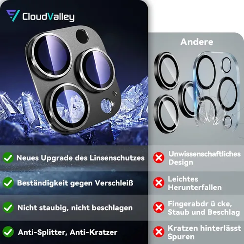 Vista 3 de CloudValley Protector de lente de cámara para iPhone 14 Pro/iPhone 14 Pro Max, vidrio templado 9H metal aluminio [diseño todo en 1], compatible