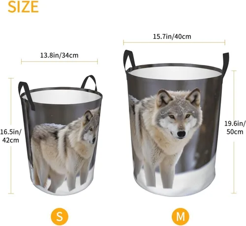 Vista 5 de wolf in the snow print Circular Hamper Waterproof Storage Bin Organizer Basket Laundry Hamper With Handles For Clothes Toys Small