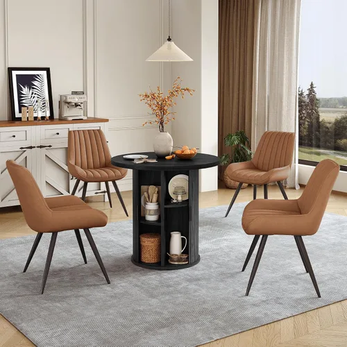 Vista 110 de Miereirl Moderno juego de comedor de 5 piezas para mesa redonda de madera de 4,31.5 pulgadas con estante de almacenamiento semiabierto y puerta