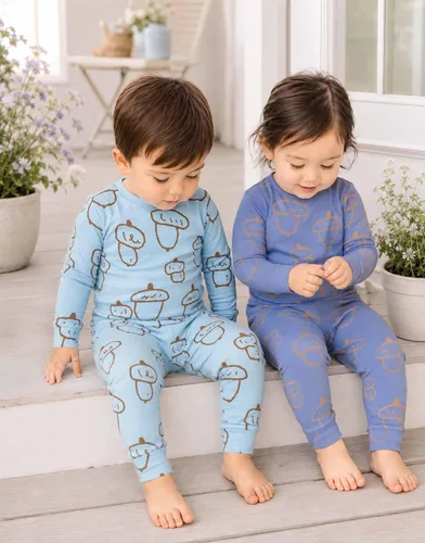 Vista 5 de moimoln Sibling Matching 6M-8Y Pijamas de algodón suave y cálido de modal con mangas largas de personaje, ajustados, para dormir todos los días