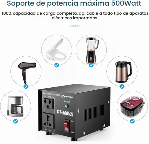 Vista 2 de Transformador Convertidor de Voltaje Anbull 500W, Transformador de Voltaje de Paso Abajo y Arriba 110v 220v, Convertidor de Voltaje de 220 a 110