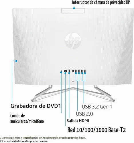 Vista 4 de HP - Computadora todo en uno de 24 pulgadas, procesador AMD Athlon Silver 3050U, 8 GB RAM, 256 GB SSD, Windows 10 Home (24-dd0010, blanco)