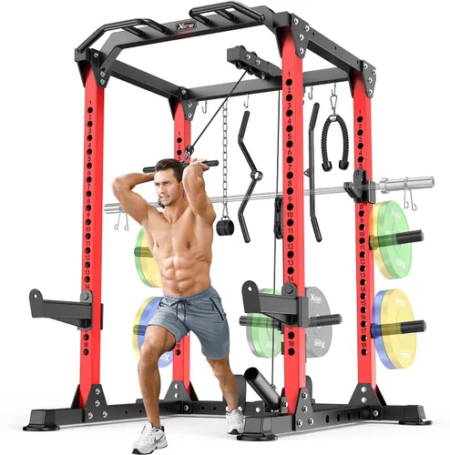 Vista 19 de Power Cage - Rack de Potencia Multifunción con Sistema de Cruce de Cables, Rack para Sentadillas de Capacidad de 1800 LBS con Banco de Pesas