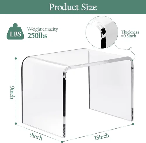 Vista 3 de uyoyous Banco de ducha y taburete de acrílico de 13 pulgadas, capacidad de 250 libras, asiento de baño impermeable, taburete de plástico