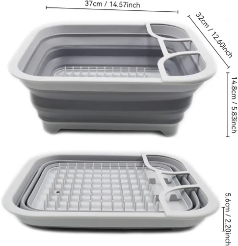 Vista 2 de SAMMART Escurridor de platos plegable de 2.2 galones con boquilla giratoria, estante de secado plegable, organizador de vajilla portátil, bandeja