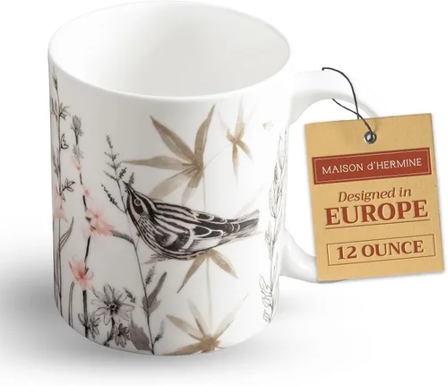 Vista 53 de Maison d' Hermine Taza de café con asas, tazas de porcelana fina de hueso, paquete de una taza de té para bebidas calientes, capuchino, latte