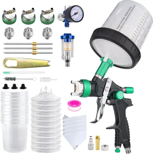 Vista 8 de El kit de pistola de pulverización de aire HVLP incluye 10 vasos de pintura desechables de 22.0 fl oz con boquillas de 1.4/1.7/0.079 in. La pistola