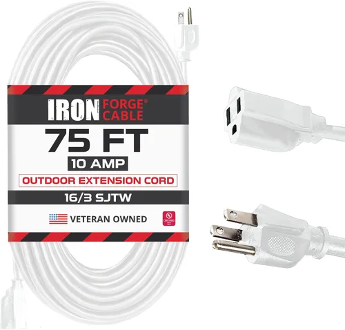 Vista 20 de Iron Forge Cable Cable de extensión resistente a la intemperie de 6 pies para exteriores, cable de extensión SJTW 16/3 blanco resistente, 3 puntas
