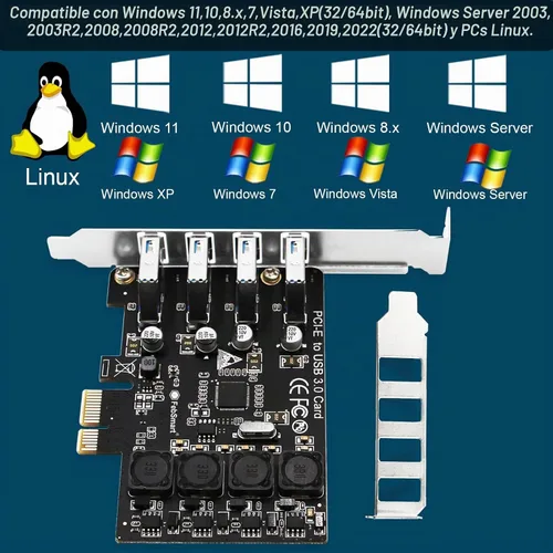 Vista 6 de PCIE - Tarjeta de expansión USB 3.0 de 4 puertos Superspeed de 5 Gbps para Windows 11, 10, 8.x, 7, Vista, XP, PC de sobremesa, tecnología
