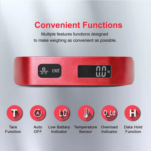 Vista 2 de Travel Inspira Báscula digital de equipaje con pantalla LCD de alerta de sobrepeso, 110 libras 110.2lbs de acero inoxidable