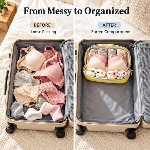 Vista 4 de Travel Underwear Organizer 3 in 1 Waterproof Portable Lingerie Bag Yellow+Grey