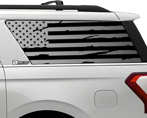 Vista 11 de BOGAR TECH DESIGNS Calcomanía de vinilo precortada con bandera estadounidense para ventana de un cuarto compatible con Ford Expedition MAX Negro